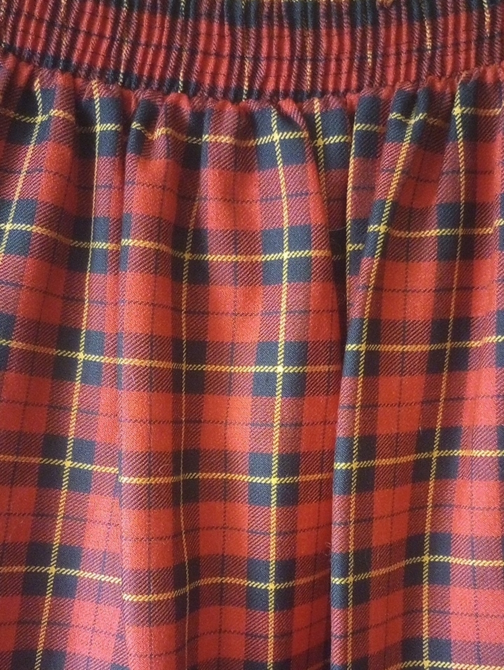 Vtg Retro Red, Black & Yellow Plaid Plus Size Midi Skirt w/ Elastic Waist 2X?